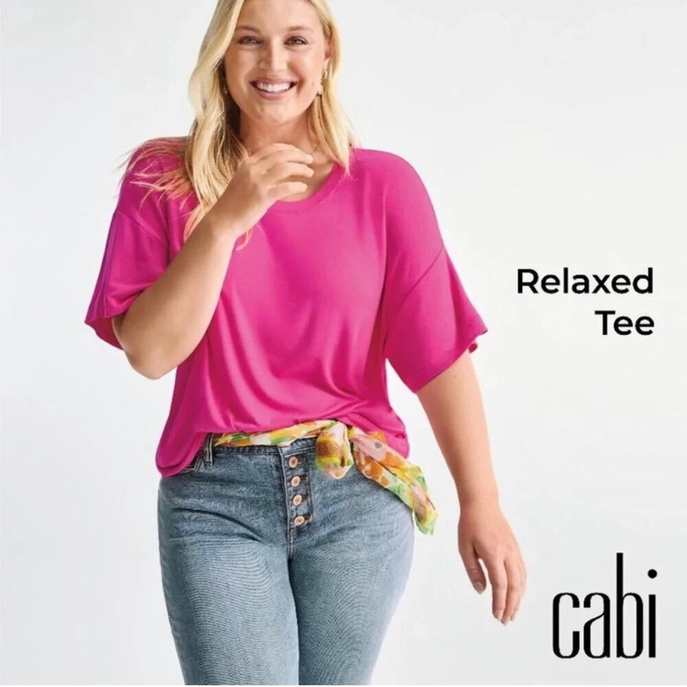 Cabi Top XS Pink Relaxed Tee T-Shirt Short Sleeve 6336